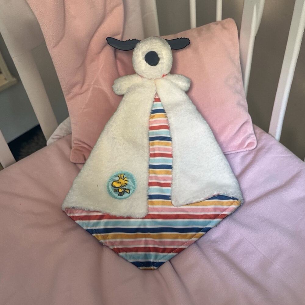 Peanuts Snoopy & Woodstock Baby Security Blanket Lovey Plush Rainbow Striped NWT